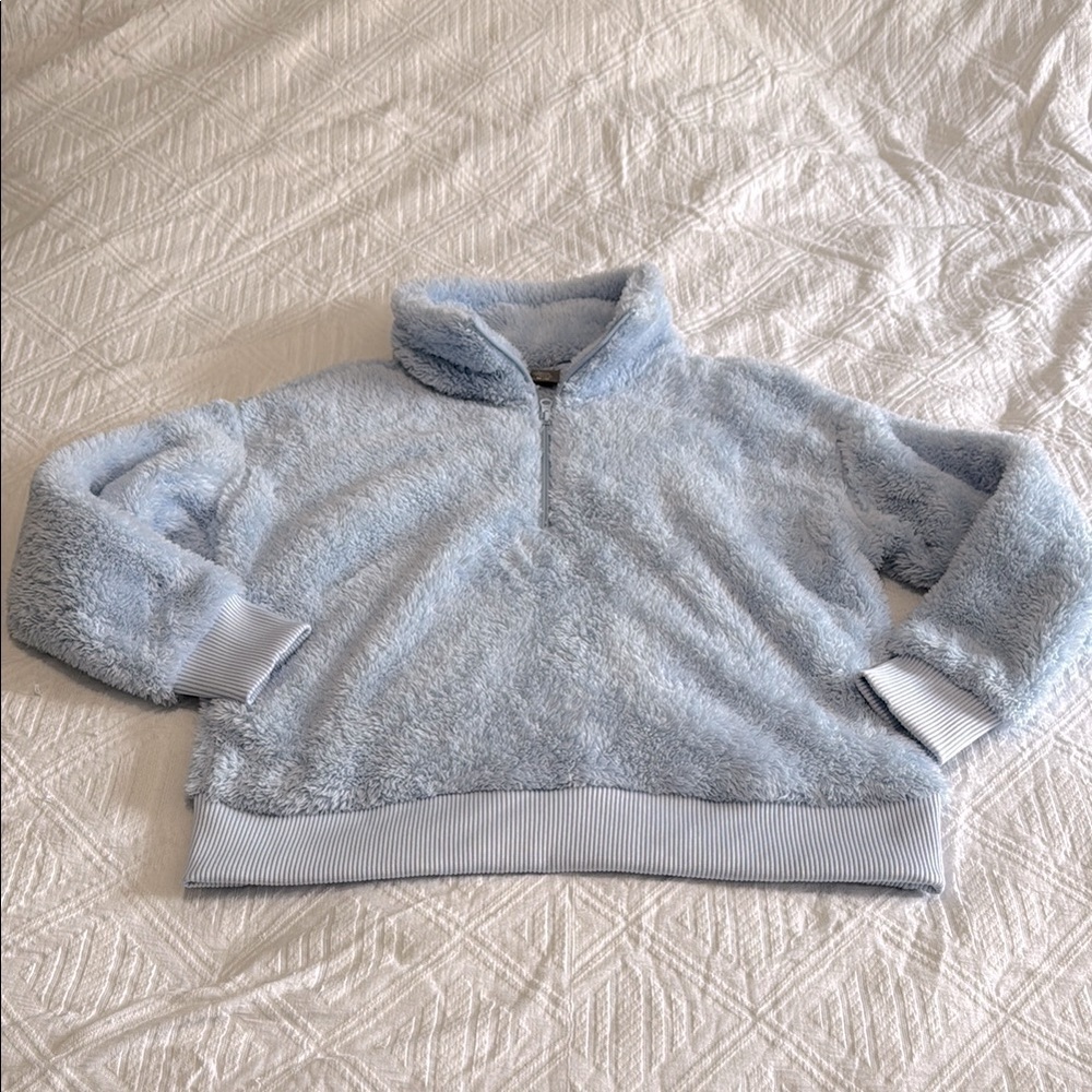 Joe Fresh Light Blue Oversized Teddy Quarter Zip Sweater Size Medium